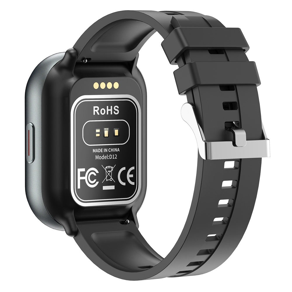 D12 2-i-1 Bluetooth-kompatible høretelefoner Smartur Sundhedsovervågning Fitness Tracker 2,01 tommer TFT-skærm Armbåndsur, Silikonerem