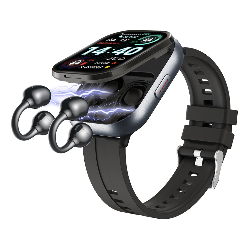 D12 2 i 1 Bluetooth-kompatibla hörlurar Smartklocka Hälsoövervakning Fitnesstracker 2,01 tums TFT-skärm Armbandsur, Silikonarmband