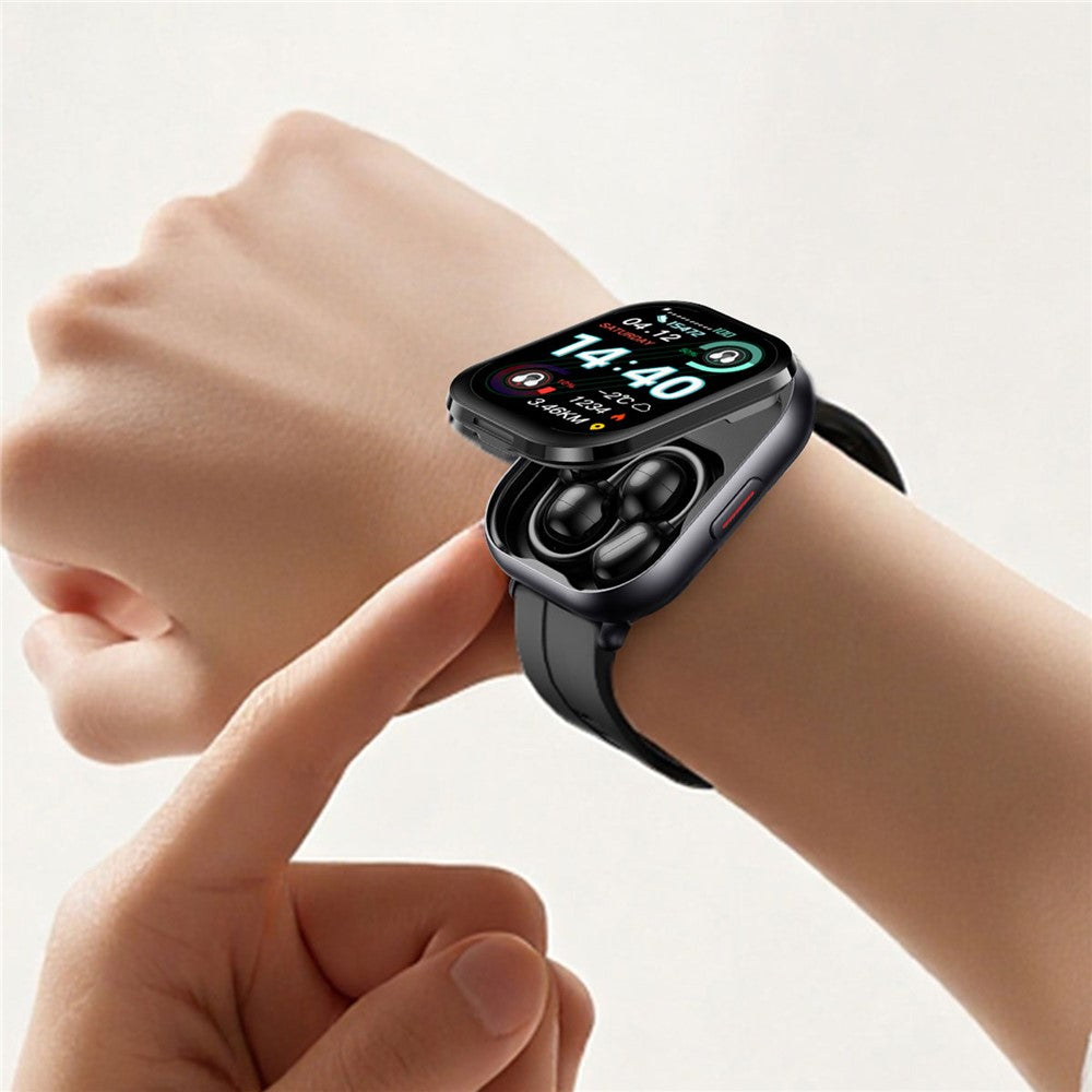 D12 2-i-1 Bluetooth-kompatible høretelefoner Smartur Sundhedsovervågning Fitness Tracker 2,01 tommer TFT-skærm Armbåndsur, Silikonerem
