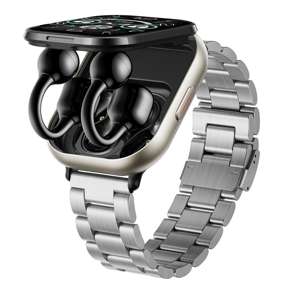 D12 2 in 1 Bluetooth-compatible Earbuds Smart Watch Health Monitoring Fitness Tracker 2.01 Inch TFT Screen Wristwatch, Steel Strap