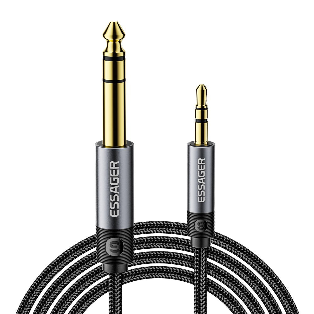ESSAGER 5 m HD-ljudkabel med flätad sladd, 3,5 mm hane till 6,5 mm hane, ljudadapterkabel med guldpläterad kontakt