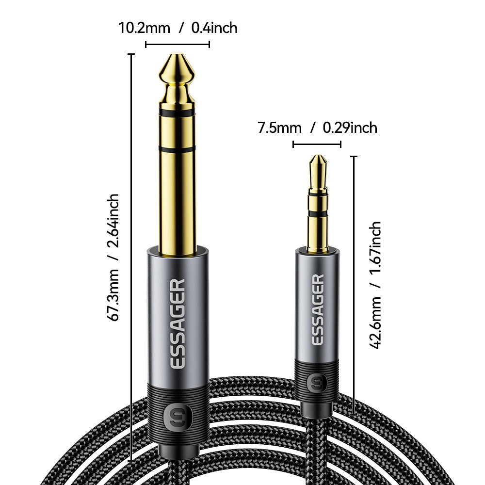 ESSAGER 5 m HD-ljudkabel med flätad sladd, 3,5 mm hane till 6,5 mm hane, ljudadapterkabel med guldpläterad kontakt