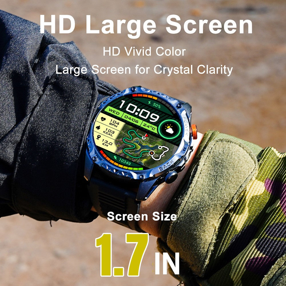 YK16 Smartwatch 100+ Sports-tilstande 1,7 tommer IPS-skærm Sundhedsovervågning Udendørs armbåndsur Indbygget lommelygte