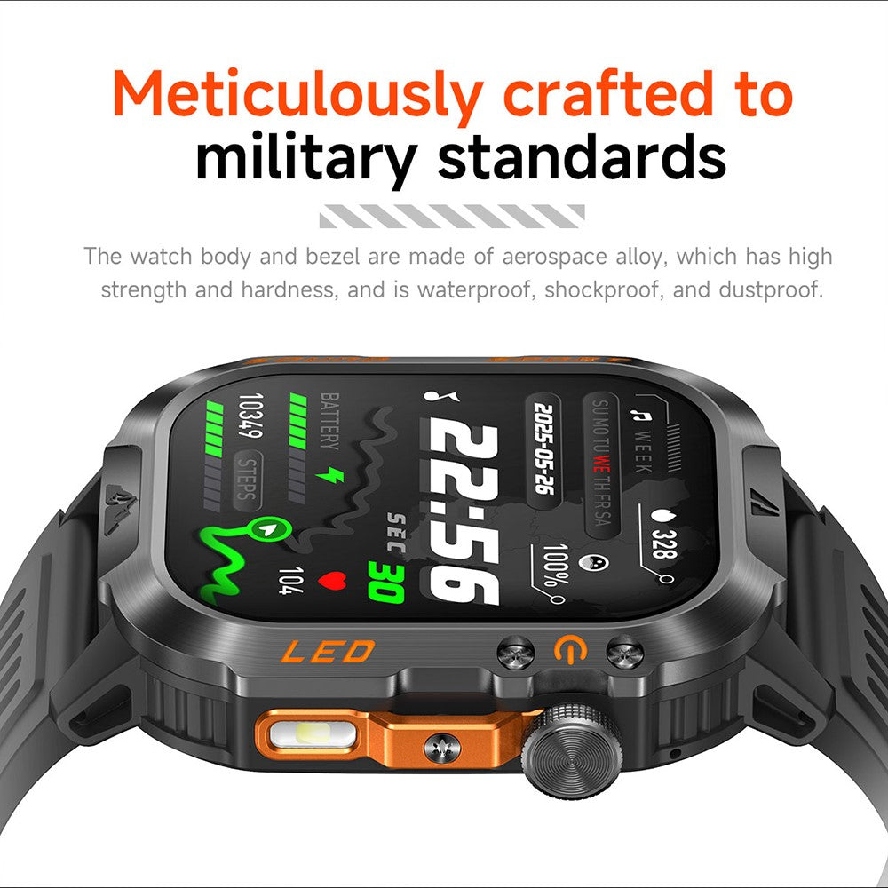 HT46 Sports Smart Watch 2,01 tommer IPS 1200mAh batteri IP68 vandtæt LED-lommelygte Bluetooth-kompatibel opkald Sundhedsovervågning til udendørs eventyr