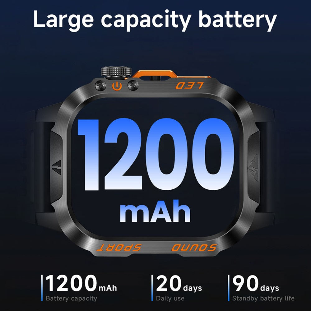 HT46 Sports Smart Watch 2,01 tommer IPS 1200mAh batteri IP68 vandtæt LED-lommelygte Bluetooth-kompatibel opkald Sundhedsovervågning til udendørs eventyr