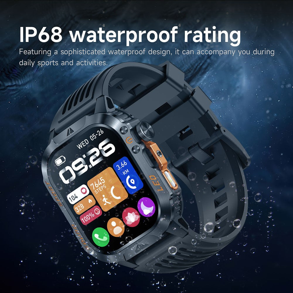 HT46 Sports Smart Watch 2,01 tommer IPS 1200mAh batteri IP68 vandtæt LED-lommelygte Bluetooth-kompatibel opkald Sundhedsovervågning til udendørs eventyr