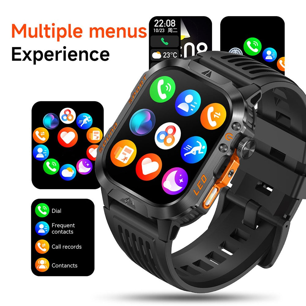 HT46 Sports Smart Watch 2,01 tommer IPS 1200mAh batteri IP68 vandtæt LED-lommelygte Bluetooth-kompatibel opkald Sundhedsovervågning til udendørs eventyr