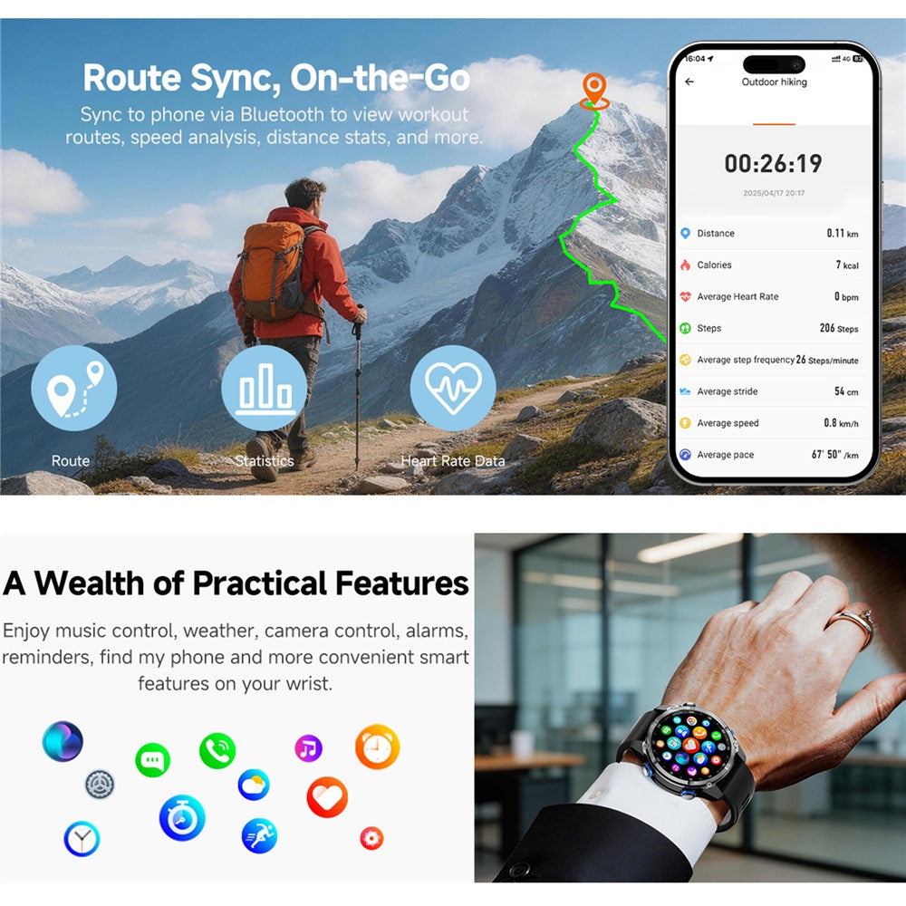 HD350 Pro Smartwatch 1,32 tommer AMOLED-skærm GPS 6 satellitter 100+ sportstilstande 3ATM vandtæt 540mAh sundhedsmonitor til udendørs brug