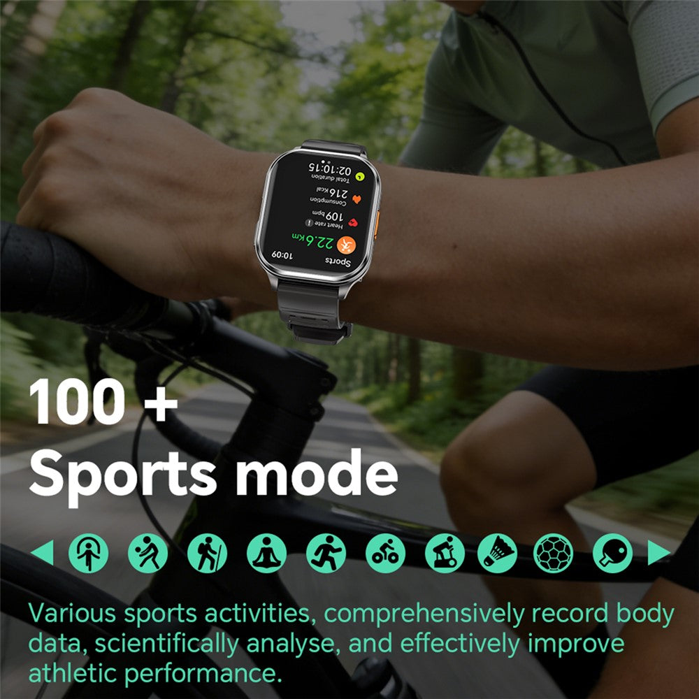 P60 smartwatch med 2,01-tommers HD-skærm, 670 mAh, IP67-vandtæt, Bluetooth-kompatibelt, opkald, sundheds- og sportsmonitor