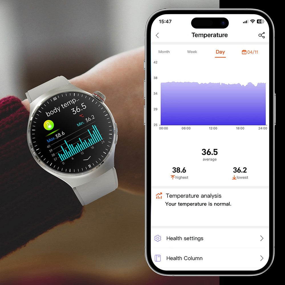 TK26Pro Smartwatch med silikonerem EKG puls blodtryk 1,43 tommer AMOLED Bluetooth-kompatibelt opkald 380mAh One-Touch Sundhedsmonitor