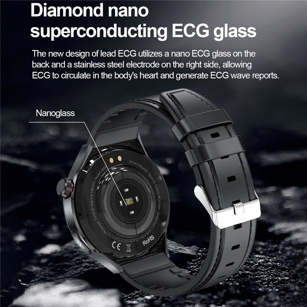 TK26Pro Smart Watch with Leather Strap ECG Heart Rate Blood Pressure 1.43 Inch AMOLED Bluetooth-compatible Call 380mAh One-Touch Health Monitor
