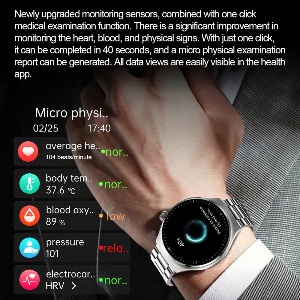 TK26Pro Smartklocka med Stålarmband EKG Puls Blodtryck 1,43 tum AMOLED Bluetooth-kompatibel Samtal 380 mAh Hälsomonitor med en knapptryckning