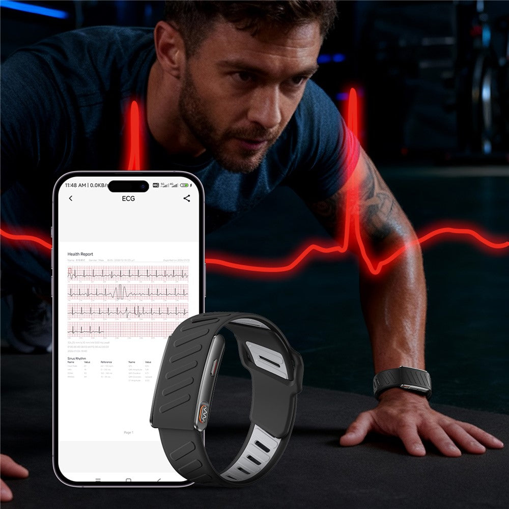 KR96 PRO smart sundhedsarmbånd med EKG-monitor, 24-timers pulsmåling, blodiltmåler og søvnmåler til fitness, med 2 remme
