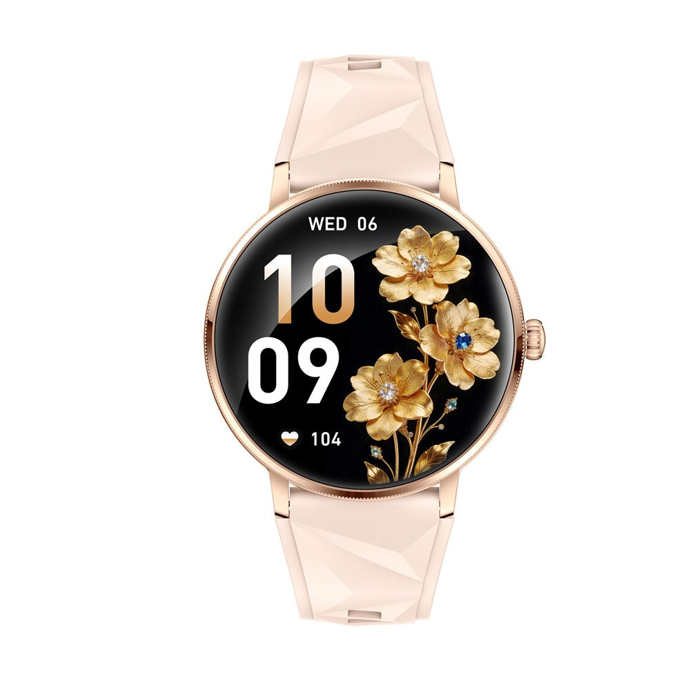 AK107 Smartklocka för kvinnor 1,19 tum AMOLED hälsomonitor Bluetooth-kompatibel samtal, silikonarmband