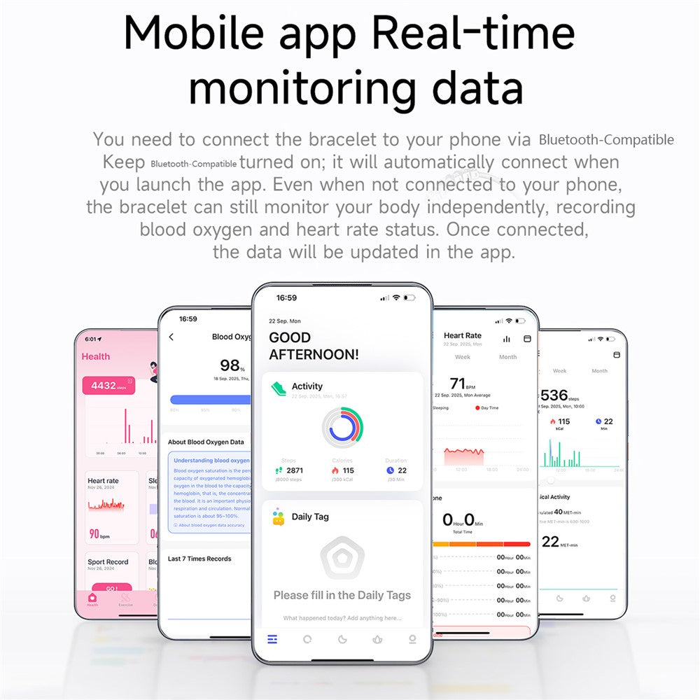 B6 Fashionable Smart Bracelet for Women Health Tracker with Heart Rate Blood Oxygen Sleep Monitor 5ATM Waterproof
