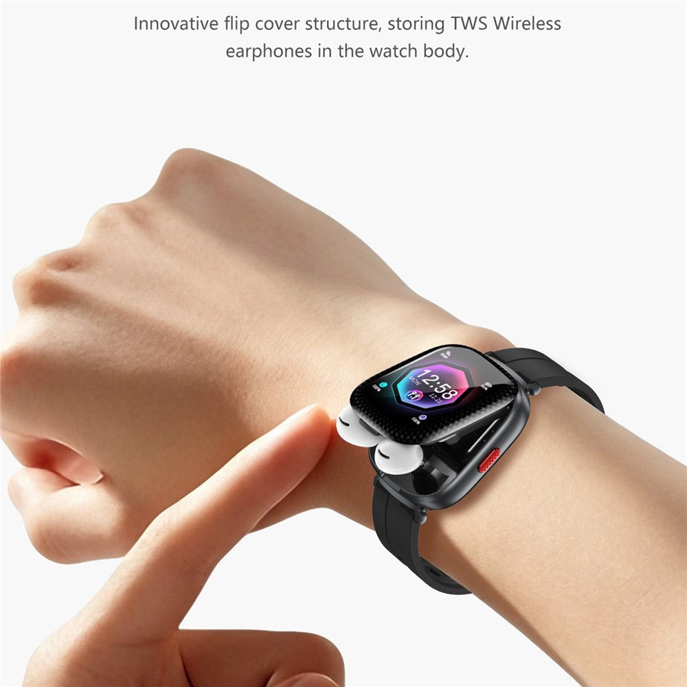 D22 2 in 1 Smart Watch Bluetooth-Compatible Earbuds 1.88 Inch Touch Screen AI Voice Assistant Real-Time Translation, Silicone Strap