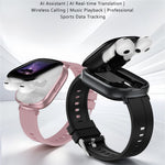 D22 2 in 1 Smart Watch Bluetooth-Compatible Earbuds 1.88 Inch Touch Screen AI Voice Assistant Real-Time Translation, Silicone Strap