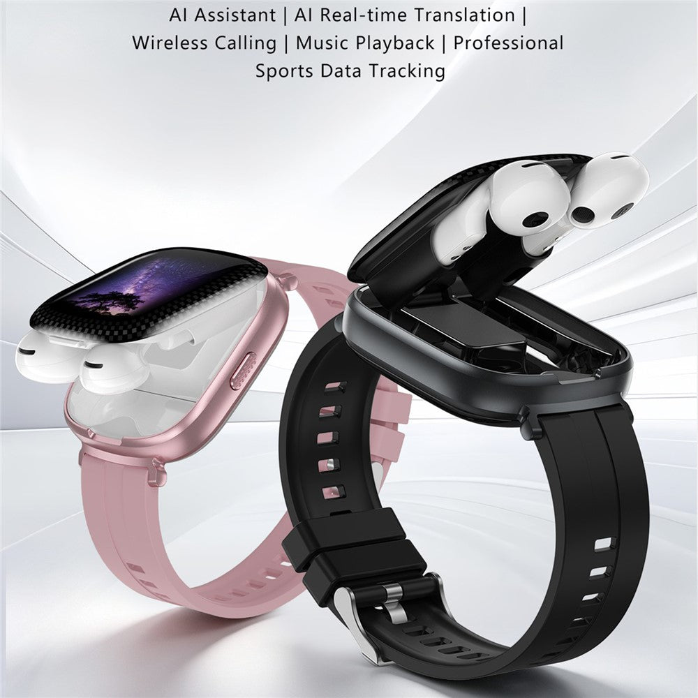 D22 2 in 1 Smart Watch Bluetooth-Compatible Earbuds 1.88 Inch Touch Screen AI Voice Assistant Real-Time Translation, Silicone Strap