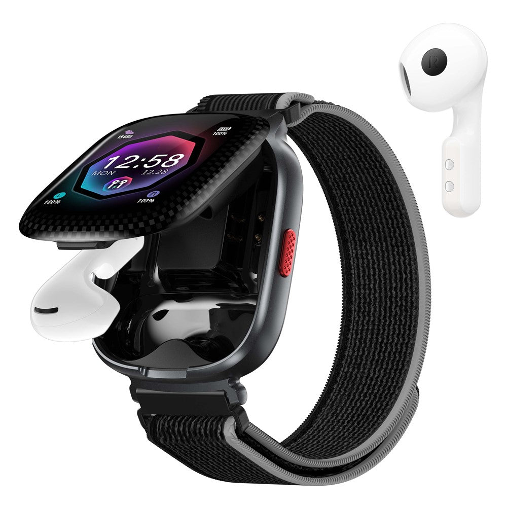 D22 2-i-1 Smartwatch Bluetooth-kompatible høretelefoner 1,88" Touchskærm AI Stemmeassistent Realtidsoversættelse, Nylonrem