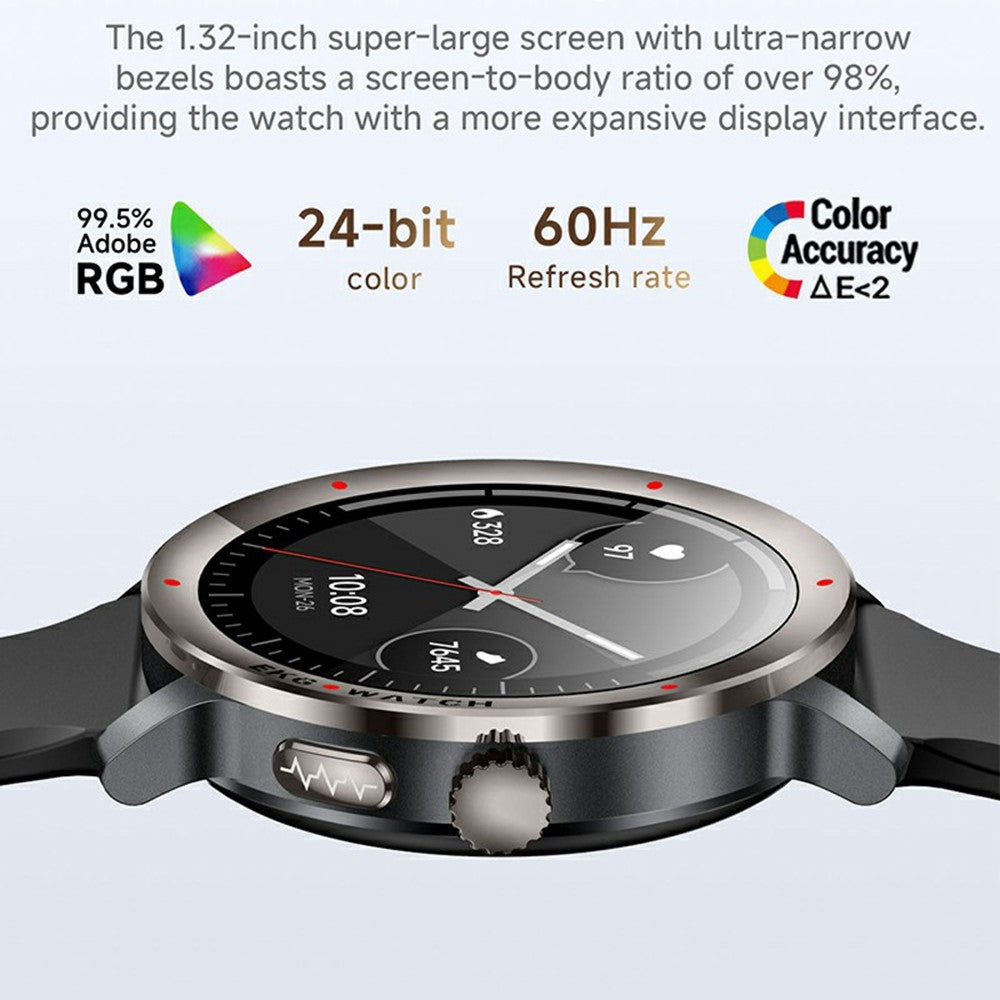 KC102 1.32 Inch AMOLED Smart Watch with Silicone Strap ECG Heart Rate Blood Oxygen Body Temperature Monitor 120+ Sports Modes