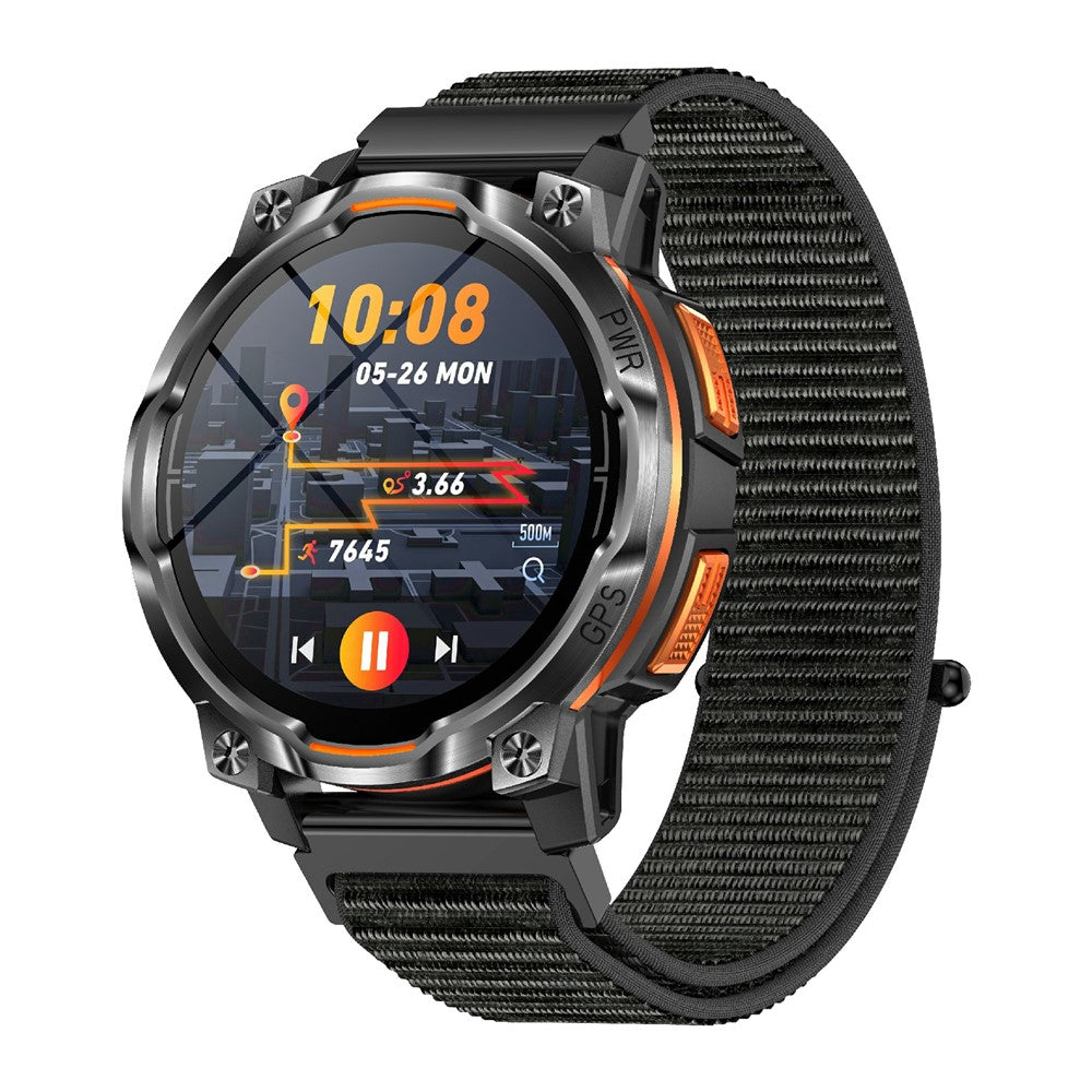KC108 Smartwatch med nylonrem 1,46 tommer HD-skærm GPS Bluetooth-kompatibel opkald Puls Blodiltmonitor