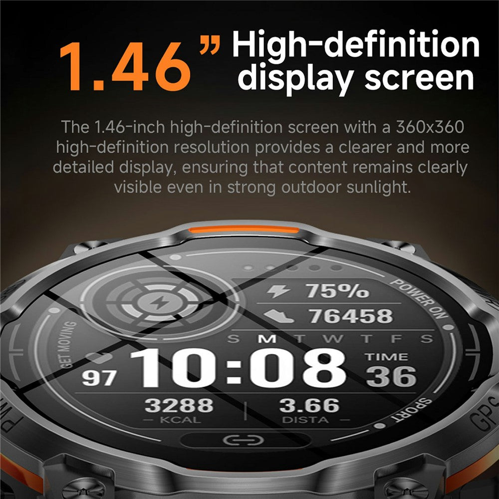 KC108 Smartwatch med nylonrem 1,46 tommer HD-skærm GPS Bluetooth-kompatibel opkald Puls Blodiltmonitor