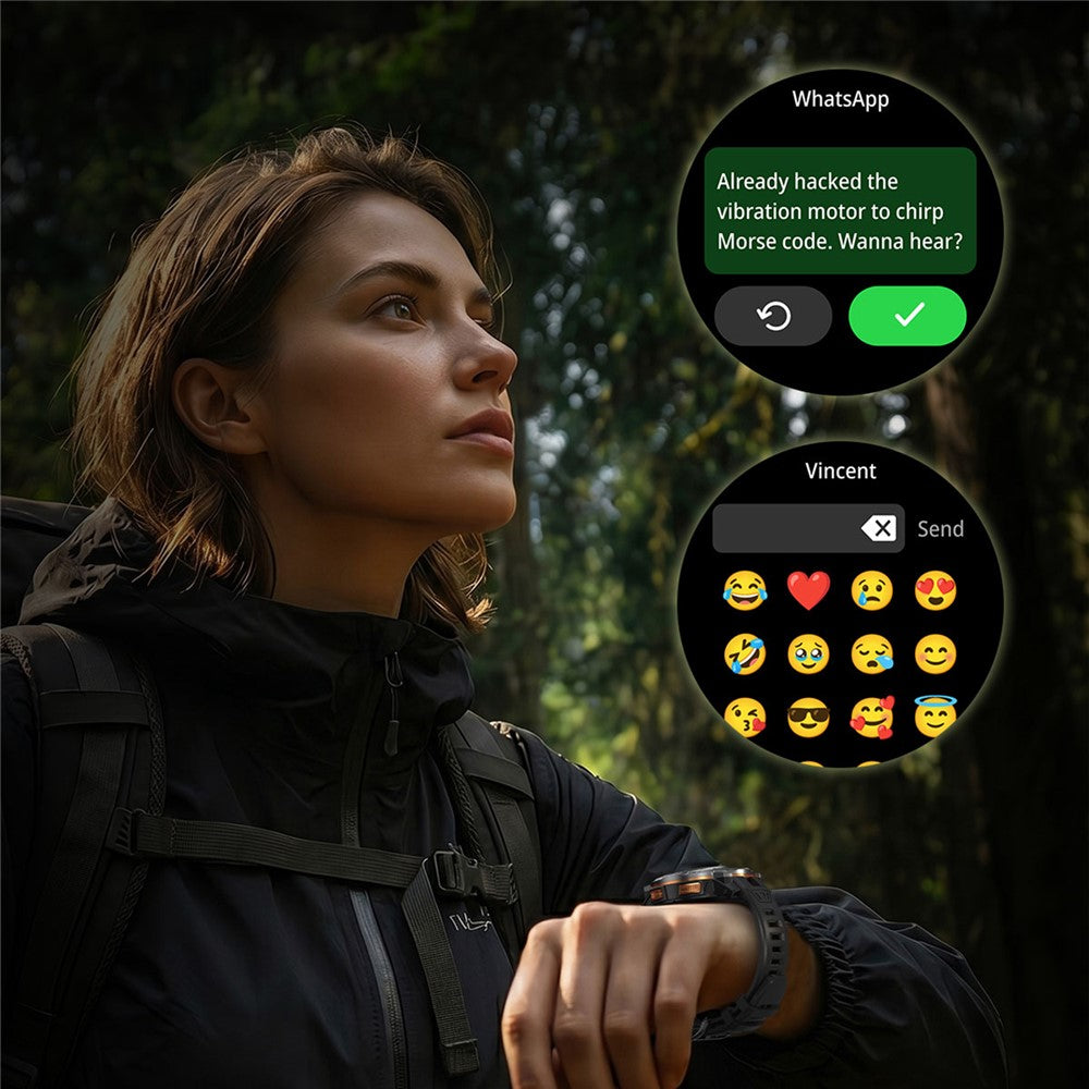 KC108 Smartklocka med 3-kulors stålarmband 1,46 tums HD-skärm GPS Bluetooth-kompatibel Samtal Pulsmätare Syre i blodet