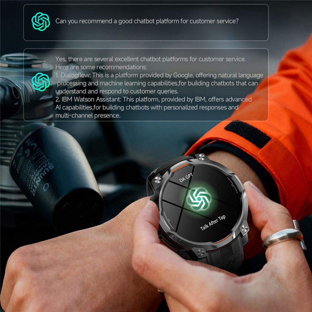 KC108 Smartklocka med 3-kulors stålarmband 1,46 tums HD-skärm GPS Bluetooth-kompatibel Samtal Pulsmätare Syre i blodet
