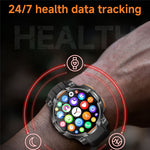 KC108 Smartklocka med 3-kulors stålarmband 1,46 tums HD-skärm GPS Bluetooth-kompatibel Samtal Pulsmätare Syre i blodet