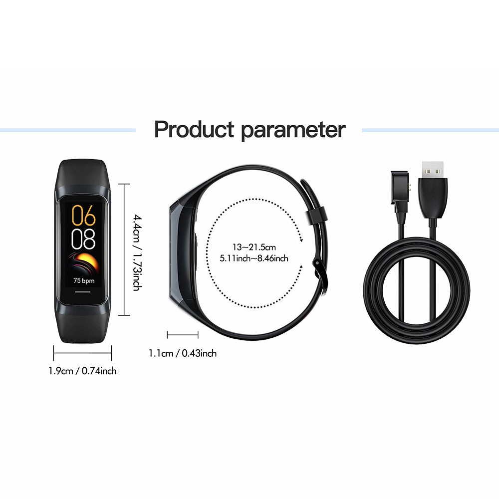 C60 1,1-tommers AMOLED-skærm fitnessarmbånd, pulsmåler, blodilt- og søvntracker, 25 sportstilstande, smartarmbånd