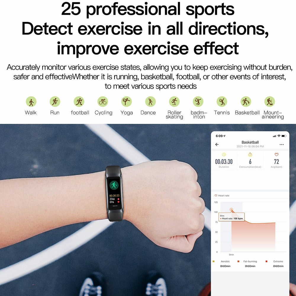 C60 1,1-tommers AMOLED-skærm fitnessarmbånd, pulsmåler, blodilt- og søvntracker, 25 sportstilstande, smartarmbånd