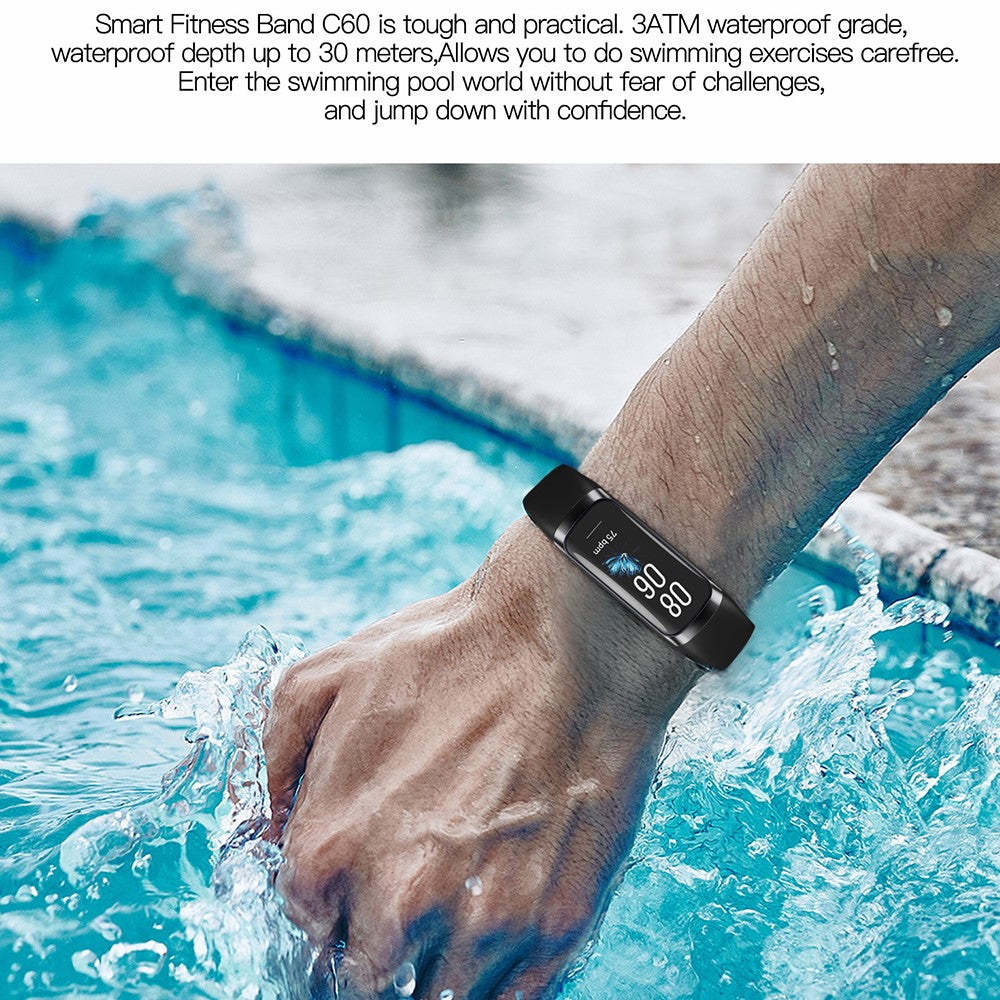 C60 1,1-tommers AMOLED-skærm fitnessarmbånd, pulsmåler, blodilt- og søvntracker, 25 sportstilstande, smartarmbånd
