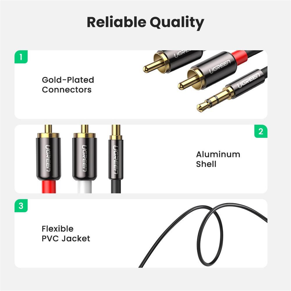 UGREEN 2m 3.5mm to 2RCA Audio Auxiliary Adapter Stereo 3.5mm Splitter Cable AUX RCA Y Cord for Smartphone Speaker Tablet