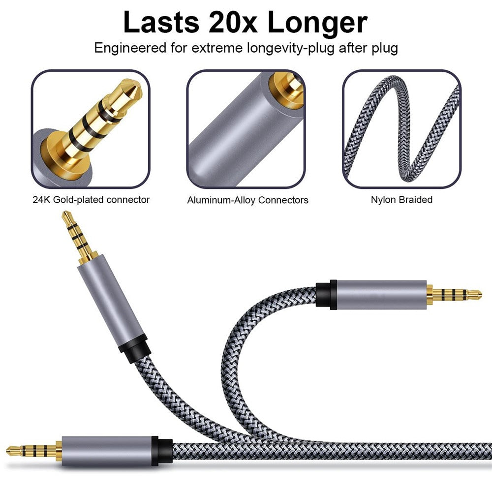 2m 3,5 mm han-til-han audio aux-kabel HiFi stereo flettet TRRS audio forlængerkabel til mikrofon højttaler hovedtelefoner
