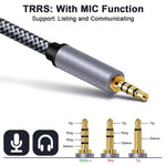 2m 3,5 mm han-til-han audio aux-kabel HiFi stereo flettet TRRS audio forlængerkabel til mikrofon højttaler hovedtelefoner