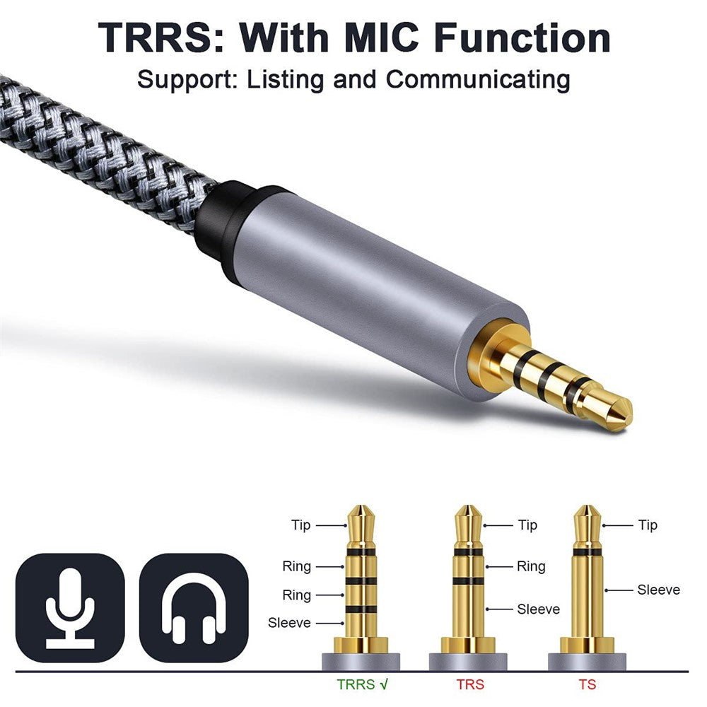 2m 3,5 mm han-til-han audio aux-kabel HiFi stereo flettet TRRS audio forlængerkabel til mikrofon højttaler hovedtelefoner