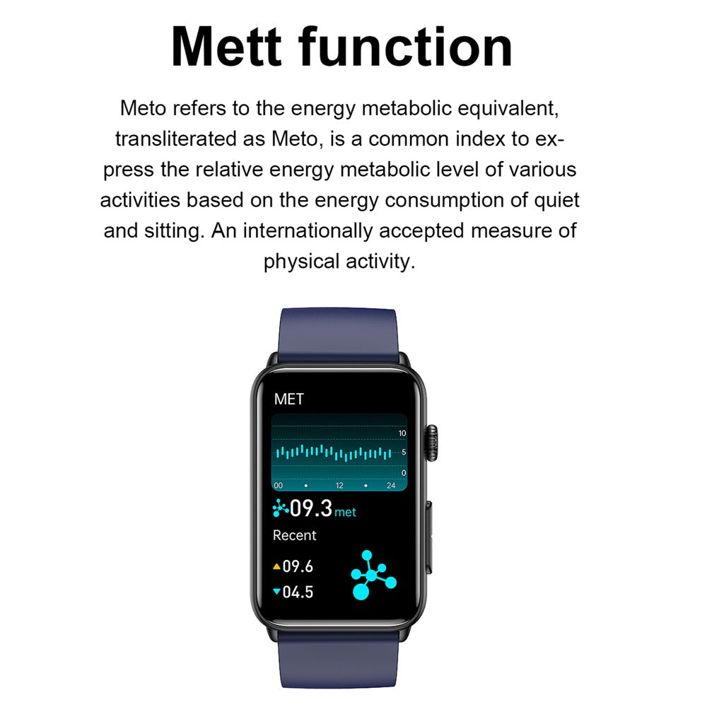 ET620 1,57 tums elektrisk klocka med EKG, temperatur och pulsmätning, Bluetooth-kompatibel, Talk, IP67, vattentätt smartarmband, TPU-armband
