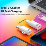 Compatible with iPhone 15 Series 8Pin Female to Type-C Male Adapter 27W PD Fast Charging Adapter with Hook