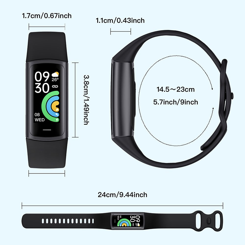 C68L 0,96" smartklocka med pulsmätning, temperaturmätning, meddelande, tryck på stegräknare, sportarmband