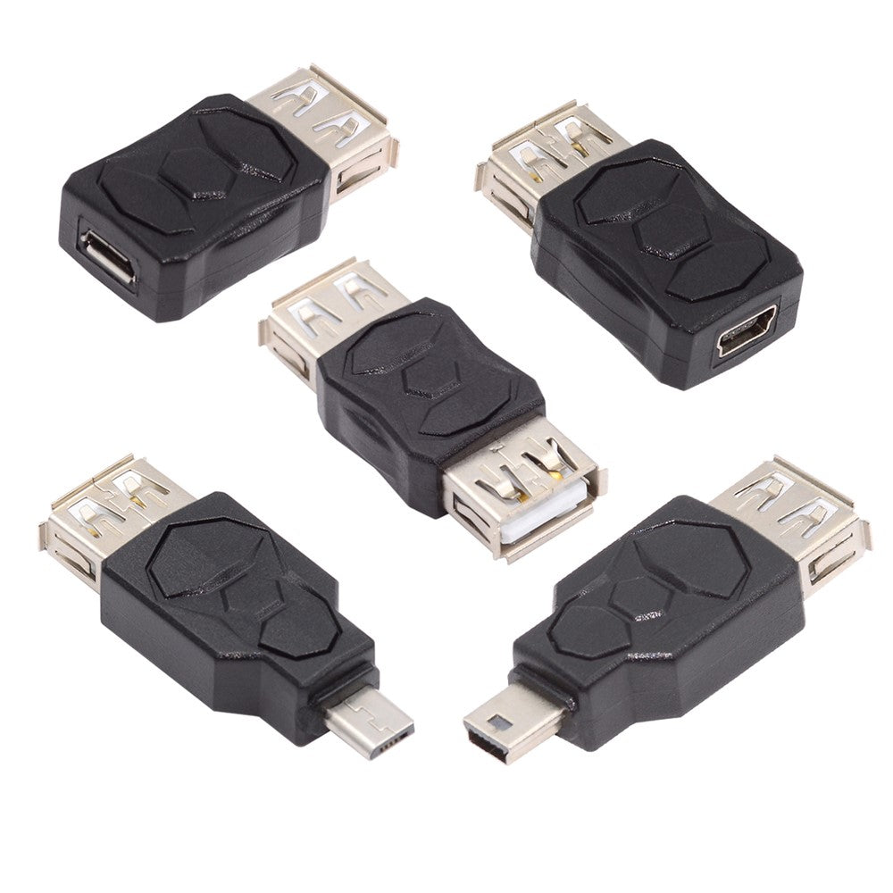 U2-006-AF 5Pcs Micro USB 2.0 OTG Mini USB 5Pin Type-A Male to Female Data Charge Adapter