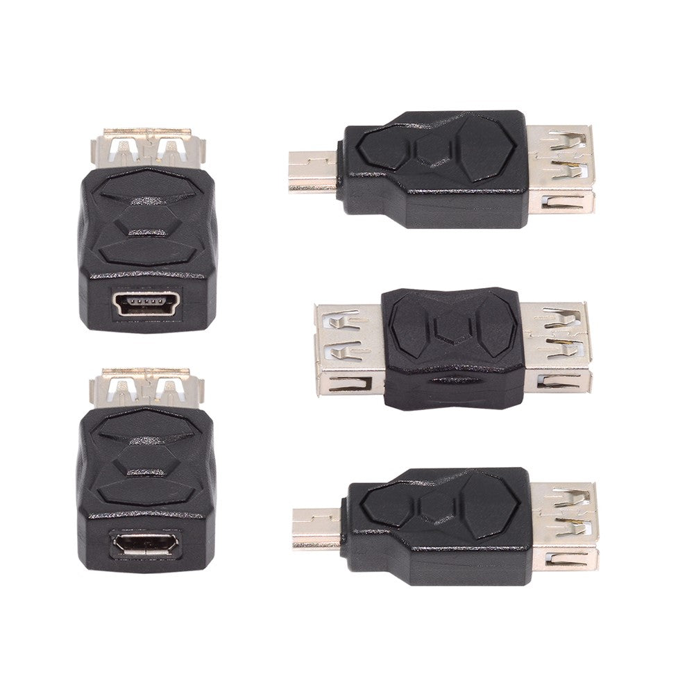 U2-006-AF 5Pcs Micro USB 2.0 OTG Mini USB 5Pin Type-A Male to Female Data Charge Adapter