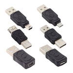 U2-006-AM 6Pcs Type-A Micro USB 2.0 Mini USB 5Pin Male to Female Extension Data Power Adapter