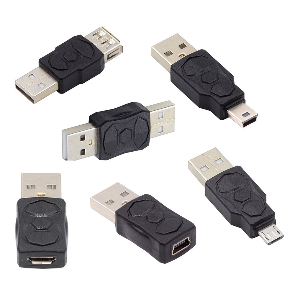 U2-006-AM 6Pcs Type-A Micro USB 2.0 Mini USB 5Pin Male to Female Extension Data Power Adapter