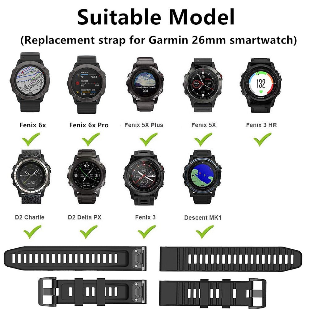 Rubber Smart Watch Band Replacement Strap [26mm Width] for Garmin Fenix 7X/Fenix 6x/5x