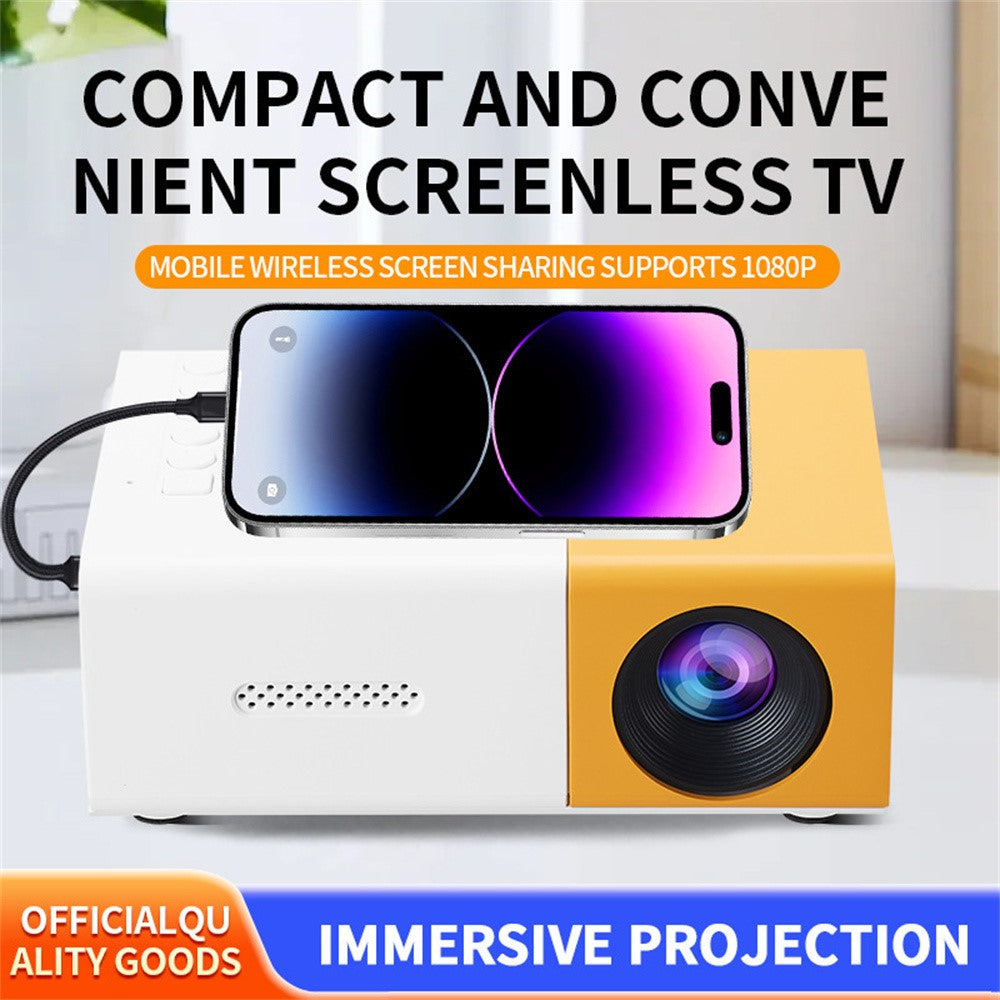 YG300S Mini Portable Projector Wired Phone Mirroring LED Video Projector 24-60 Inch Display for Bedroom Kids Entertainment
