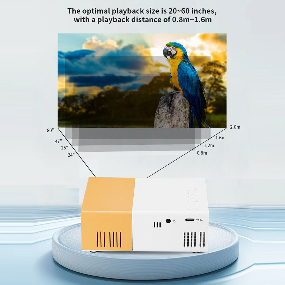 YG300S Mini Portable Projector Wired Phone Mirroring LED Video Projector 24-60 Inch Display for Bedroom Kids Entertainment