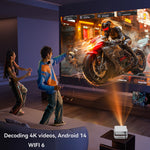 IMC880 Bærbar 4K-projektor WiFi 6 BT 5.0 200 ANSI Lumen Android 14 Miniprojektor, 1+8GB