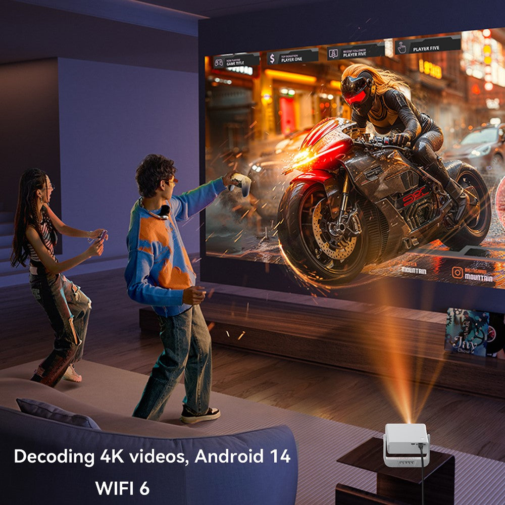 IMC880 Bærbar 4K-projektor WiFi 6 BT 5.0 200 ANSI Lumen Android 14 Miniprojektor, 1+8GB