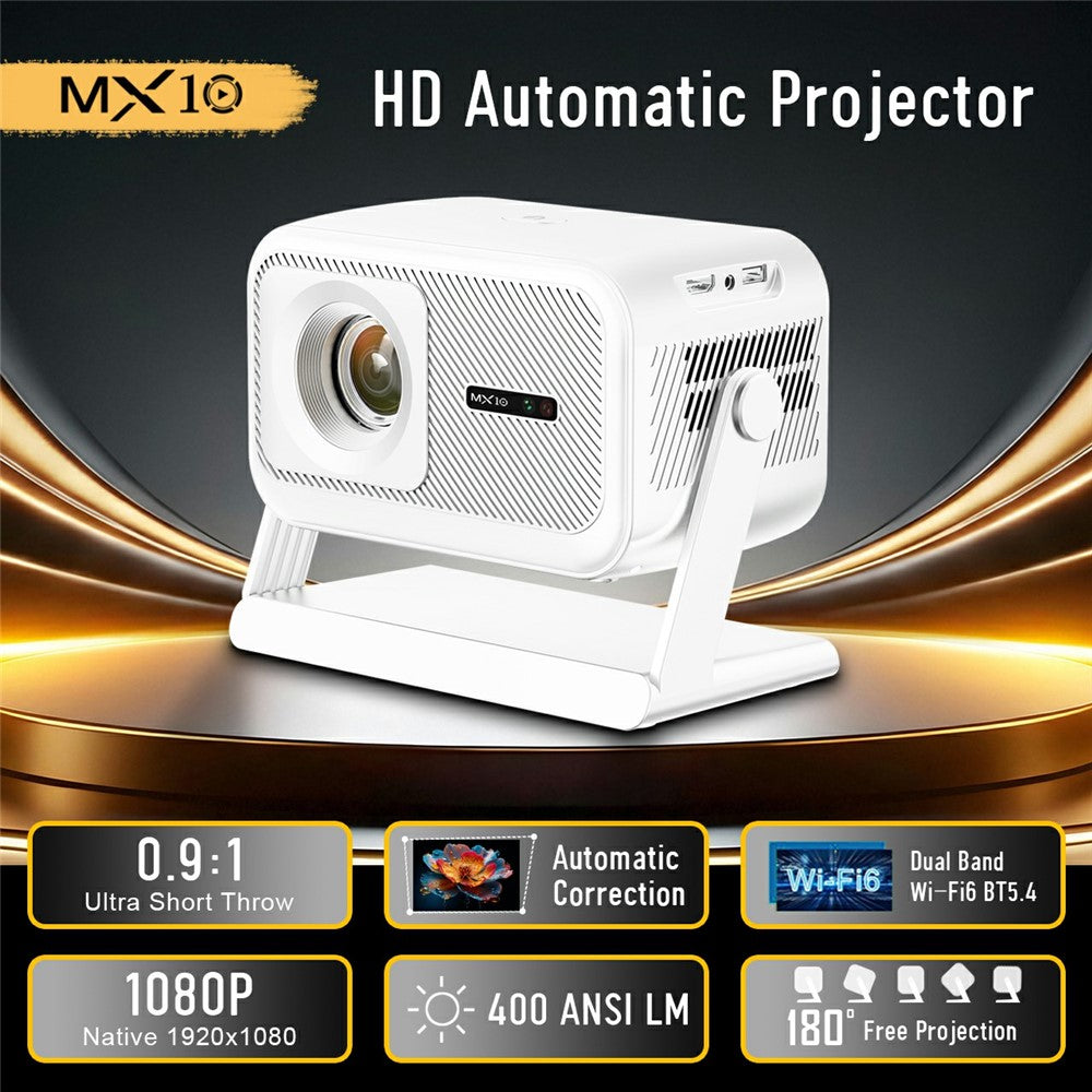 MX10 Miniprojektor 4K 1080P 400 ANSI Lumen Bluetooth-kompatibel WiFi 6 Elektrisk Autofokus Bærbar Projektor til Hjemmebiograf