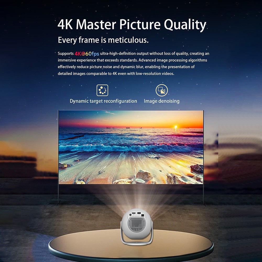TP360 Mini Smart Projektor Android 14.0 WiFi 6 Bluetooth 5.4 270 Graders Rotation til Hjemmet Udendørs